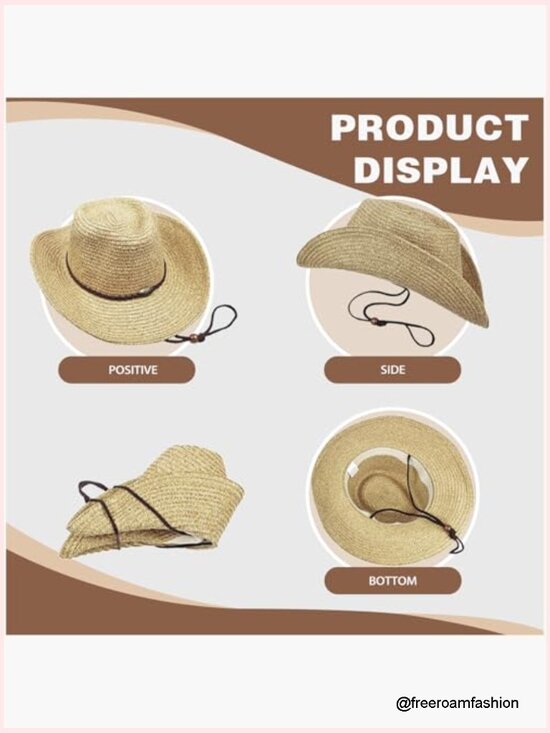 Straw Cowboy Hat with Shapeable Wide Brim, Drawstring Closure for Women main image 5